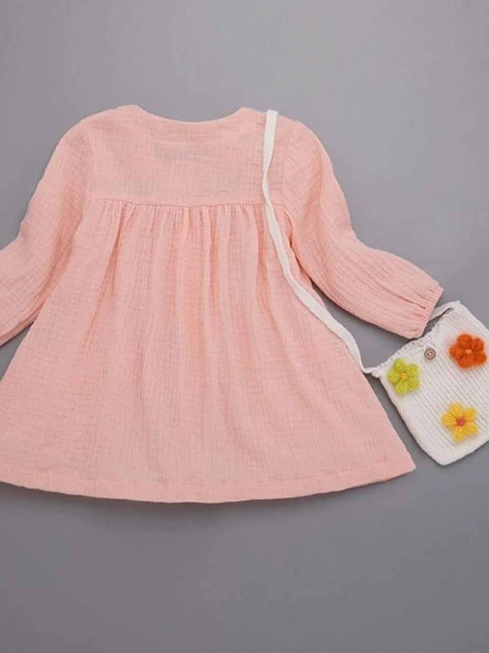 Boho Girl Pink Muslin Cotton Long Sleeve Dress Pockets Button Up Tunic Sz 6-7Y